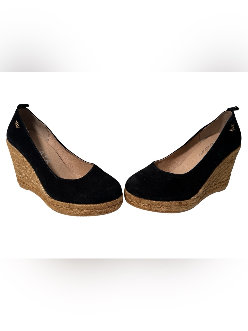 Viscata Barcelona Roses Canvas V Cut Espadrille Black Wedges